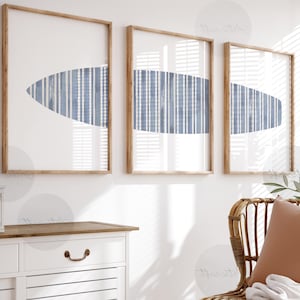 Surfbrett Print 3er Set, Strand Wandkunst, Blau Neutral Surf Triptychon, Surfen Poster, minimalistische druckbare Kunst, Digital, Wohndekor
