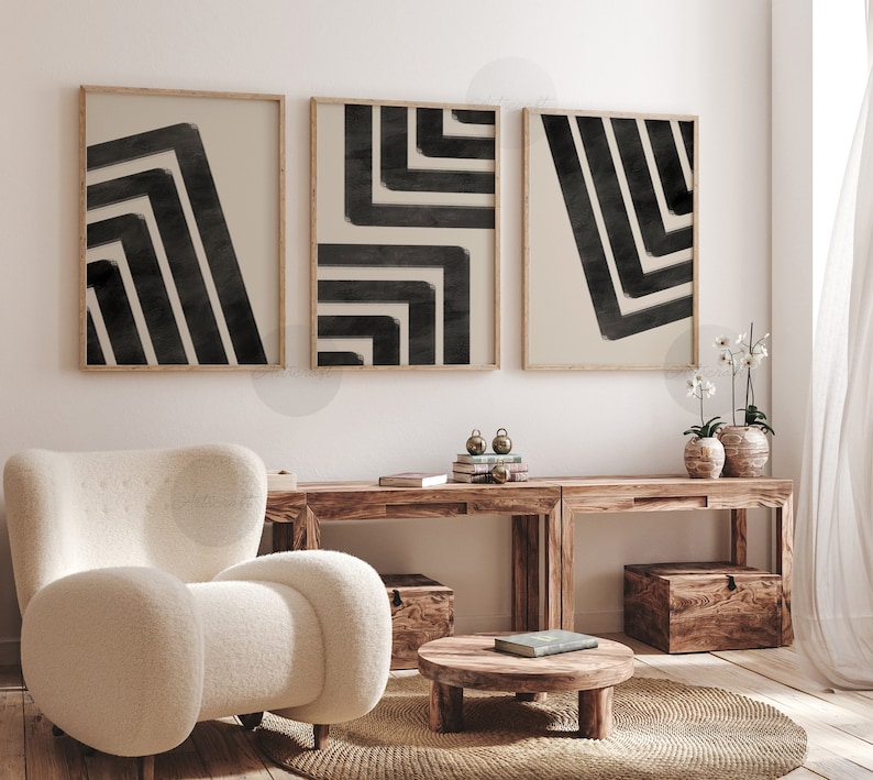 Picture Idea: Mid Century Modern Geometric Print Set Of 3 Prints Digital