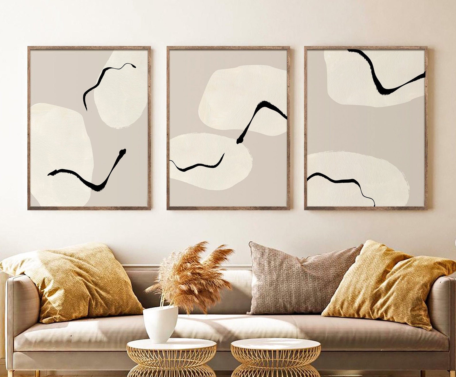 Neutral Abstract Art Set of 3 Prints Abstract Painting Set Etsy