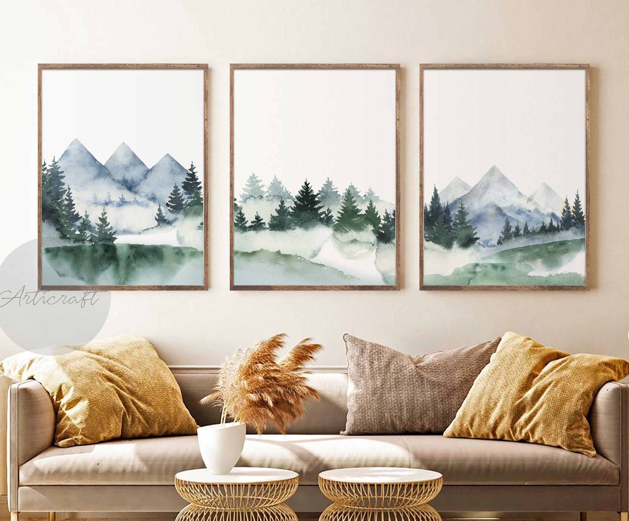 Mountain Print Set of 3, Watercolor Green Mountain, Abstract Landscape,  Nature Print Set, Modern Minimal Wall Decor, Pine Forest Wall Art - Etsy