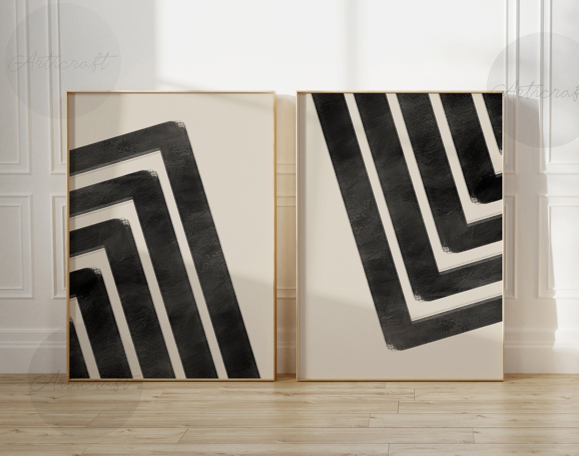 Mid Century Modern Geometric Print Set of 3 Prints, Digital Abstract ...