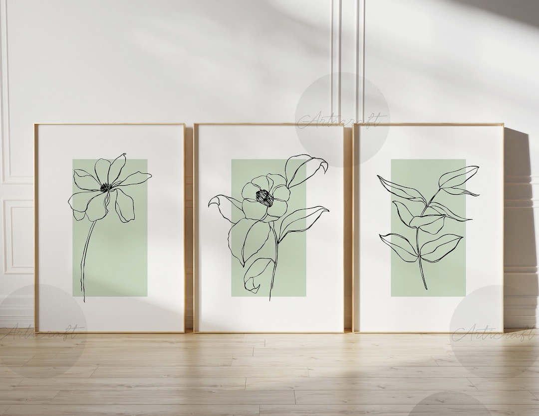 Boho Botanical Print Set of 3 Sage Green Gallery Wall Art - Etsy