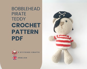 Pirate Teddy Bear Crochet Pattern. Amigurumi Pattern. Digital file PDF Download