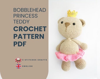 Princess Teddy Bear Crochet Pattern. Amigurumi pattern. Beginner friendly crochet. Hygge. Digital file PDF Download.