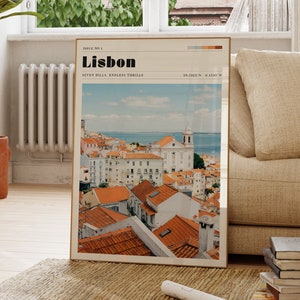 Lisbon Travel Print, Portugal Poster, Cityscape, Vintage Design, Kitchen Wall Art, Gift For Her, Living Room Decor, Personalised Art