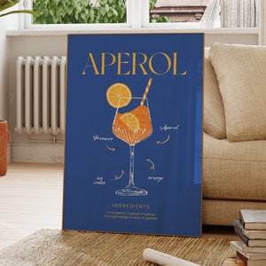 Aperol Spritz Cocktail Print, Alcohol Drinks Poster, Fun Bar Wall Decor, Kitchen Poster, Gift For Friend, Bold, Colourful, Modern