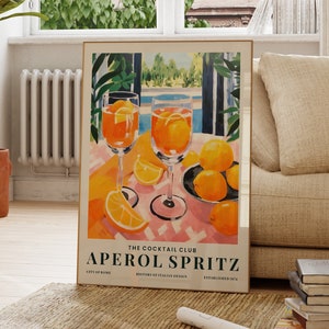 Aperol Spritz Print, Tropical Travel Poster, Italy, Colourful Cocktail Art, Alcohol Gift, Kitchen Wall Art, Modern Bar Art