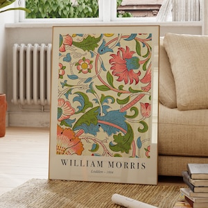 Stampa floreale colorata di William Morris, motivo decorativo, arte murale floreale vintage, arte murale per cucina, botanica, camera da letto, parete della galleria