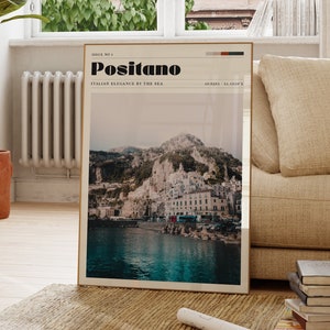 Positano Travel Print, Amalfi Coast, Italian Poster, Retro, Vintage, Sea, Coastal Wall Art, Kitchen, Gift For Her, Mediterranean Art