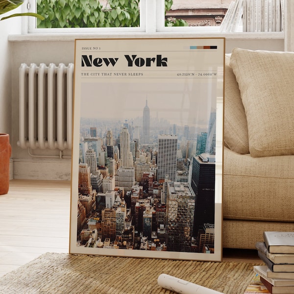 New York Print, Travel Poster, American Art, New York City, Vintage, Gift For Her, Personalised Gift, Bedroom Decor, Cityscape