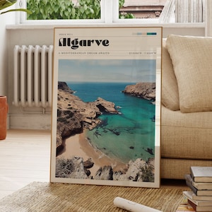 Algarve Portugal Wall Print, Travel Poster, Retro Art Poster, Europe Print, Kitchen Wall Art, Gift For Her, Living Room Decor, Personalised