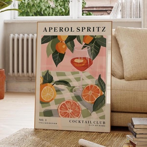 Aperol Spritz Cocktail Print, Orangen Früchte Kunst, Alkohol Print, Küchenwanddekor, moderne Barkunst, Geschenk für Sie, Italien, Spaß
