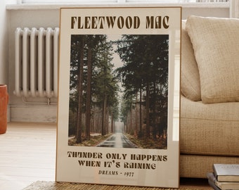 Fleetwood Mac Music Poster, 70's Vintage Wall Art, Song Lyrics Print, Gift For Music Lover, Personalised, Nature, Travel, Retro, Bar Decor