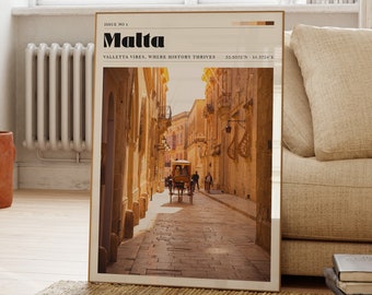 Malta Travel Print, Cityscape, Vintage, Kitchen Wall Poster, Gift For Friend, Home Decor, Personalised, Landscape Art, Gallery Wall