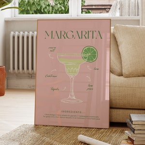 Margarita Cocktail Print, Pink Wall Art, Alcohol Poster, Fun Bar Decor, Kitchen Wall Hanging, Drinks Poster, Gift For Her, Gallery Wall