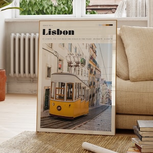 Lisbon Wall Print, Portugal, Yellow, Travel Poster, Retro Tram Art, Kitchen, Living Room Decor, Photograph, Gift For Her, Personalised