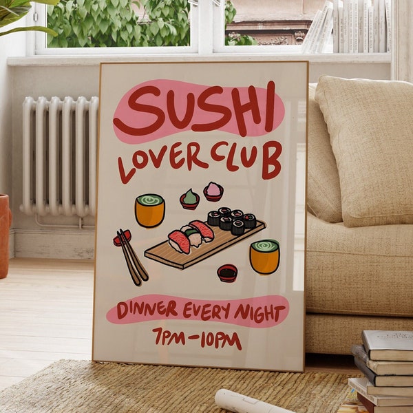 Sushi Lover Kitchen Wall Print, Sushi Gift, Asian Pop Art, Japanese Food Print, Cafe Poster, Modern Artwork, Gift For Her