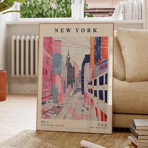 New York City Travel Poster, Colourful Wall Poster, Travel Print, New York City, Modern Urban Cityscape, Gift For Her, Minimalist