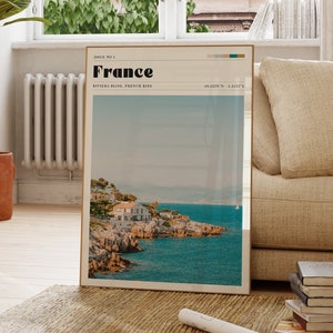 Impresión de viaje al sur de Francia, póster costero, mediterráneo, vintage, arte costero, decoración de cocina, regalo personalizado para ella, tropical
