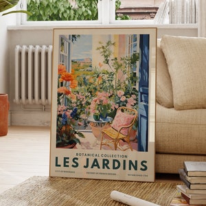 Póster de flores de terraza colorida, colección de jardín botánico, viajes, arte de cocina, impresión de plantas, regalo para ella, vibrante, regalo para una amiga
