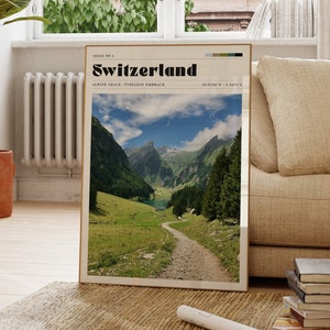 Impression de la Suisse, art mural montagne, art scandinave, affiche photo de voyage, cadeau pour un ami, paysage, vue carte postale, minimaliste