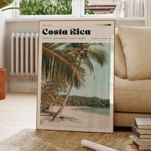 Costa Rica Poster, Beach Print, Tropical Wall Art, Vintage Photo Art, Gift For Her, Nature, Trees, Personalised Gift, Luxury