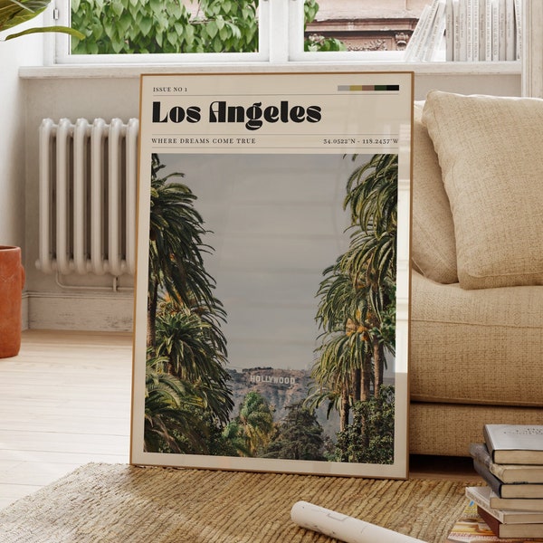 Los Angeles Poster, Fun Bar Art, Hollywood, American Art, Celebrity, Famous Poster, Vintage, Gift For Her, Personalised Gift