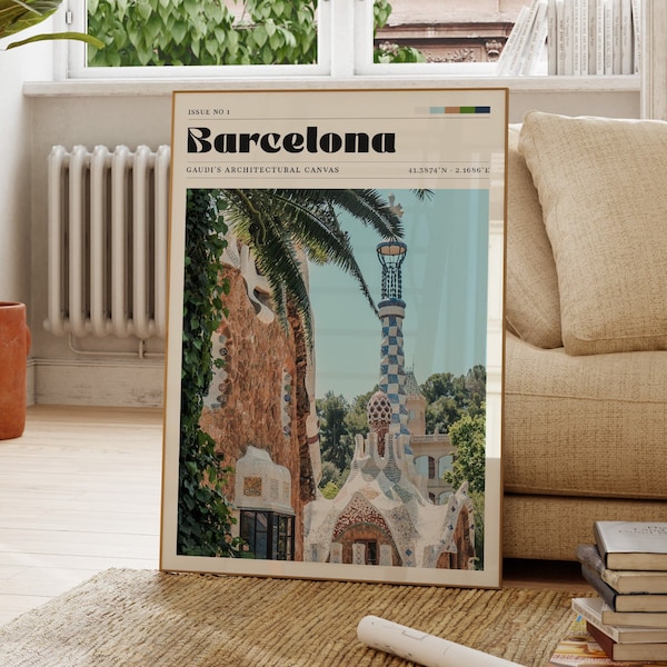 Barcelona-Wanddruck, Reiseposter, farbenfrohe Kunst, Fotografie, Geschenk für Sie, personalisiertes Geschenk, Einweihungsgeschenk, Stadtdesign