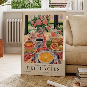 Breakfast Club Print, Tea And Coffee Poster, Food Art, Kitchen Wall Prints, Flowers, Colourful, Oranges, Gallery Wall Art, Dinner Table