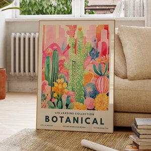 Botanischer Kaktus Druck, Pflanzenwand, Kunst, Wüste Berge, Mexiko, Kinder Wanddekoration, Küche Poster, Modern, Spaß, Geschenk für Sie