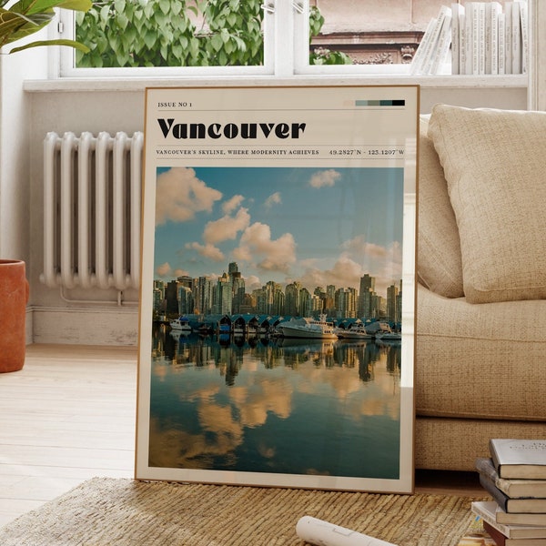 Vancouver Canada Print, Travel Poster, Retro Art, Personalised Photo Gift For Her, Living Room Decor, Cityscape, Landscape Art