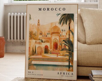 Morocco Travel Print, Marrakech, Morocco Travel Illustration Wall Art, African Decor, Gift For Her, Eclectic Wall Poster, Mid Century