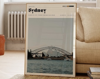 Sydney Australia Travel Print, Sydney Harbour, Gift For Friend, Gallery Wall Art, Nostalgia Home Decor, Living Room Art, Kitchen Print