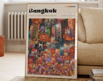 Bangkok Print, Colourful Wall Art, Chinese Lantern, Thailand Travel Poster, Photo Art, Gift For Friend, Personalised Gift, Cultural