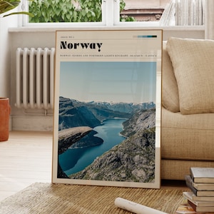 Norway Travel Poster, Fjords Mountain Wall Art, Scandinavian Art, Photograph, Gift For Nature Lover, Housewarming, Landscape Prints, Modern