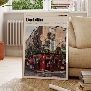 Dublin Poster, Temple Bar, Vintage Art, Ireland, Gift For Her, Fun Bar Decor, Personalised Gift, City Art, Housewarming Gift