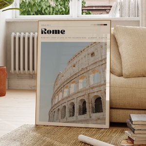 Affiche de Rome, impression murale Colisée, affiche de voyage, art rétro, décoration de salon, Italie, vintage, cadeau pour elle, cadeau personnalisé
