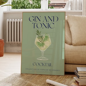 Gin And Tonic Cocktail Poster, Alcohol Poster, Modern Bar Decor, Gift For Her, Fun, Kitchen Wall Art, Gin Drinks Print, Gallery wall Art