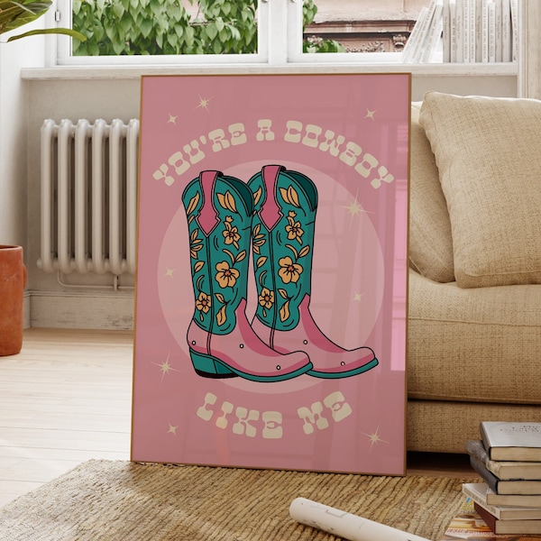 Cowboy Like Me Music Poster, Taylor Swift Prints, Cowboy Boots, Western, Country, Bar Art, Song Lyrics, Gift For Her, Swiftie Fan Music