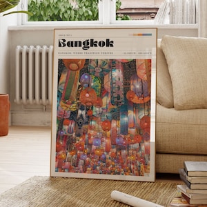 Bangkok Print, Colourful Wall Art, Chinese Lantern, Thailand Travel Poster, Photo Art, Gift For Friend, Personalised Gift, Cultural