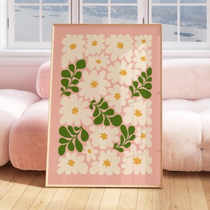 Impression végétale abstraite, oeuvre d'art mural rose, affiche de fleurs, décoration de chambre de fille, botanique, plante, cadeau pour elle, mur de galerie, moderne, audacieux