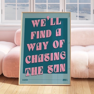 Impresión musical &quot;Oasis Live Forever&quot;, póster musical, letra musical, arte mural con cita, azul y rosa, regalo para ella, cultura popular, decoración de bar