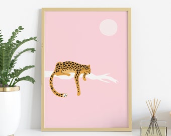 Leopard Print Boho decor Blush Pink Cheetah Print Jaguar Pink Picture African Animal Art Safari Wild Orange cat Gallery wall