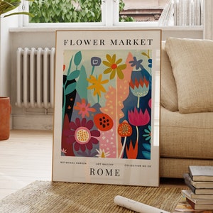 Rome Flower Market Print, Colourful Plant Art, Gallery Wall Art, Modern, Floral Poster, Gift For Friend, Living Room, Bedroom,