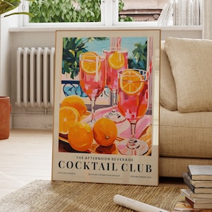 Cocktail Aperol Spritz Druck, Italien, Bunte Cocktail Kunst, Alkohol Geschenk, Küchen Wandkunst, Moderne Bar Kunst, Geschenk für Sie, Minimalistisch