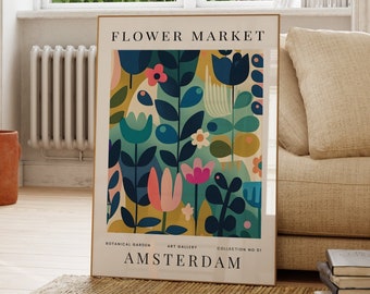 Flower Market Amsterdam Print, Floral Poster, Plant Wall Art, Modern, Boho Home Decor, Gift For Friend, Living Room, Bedroom