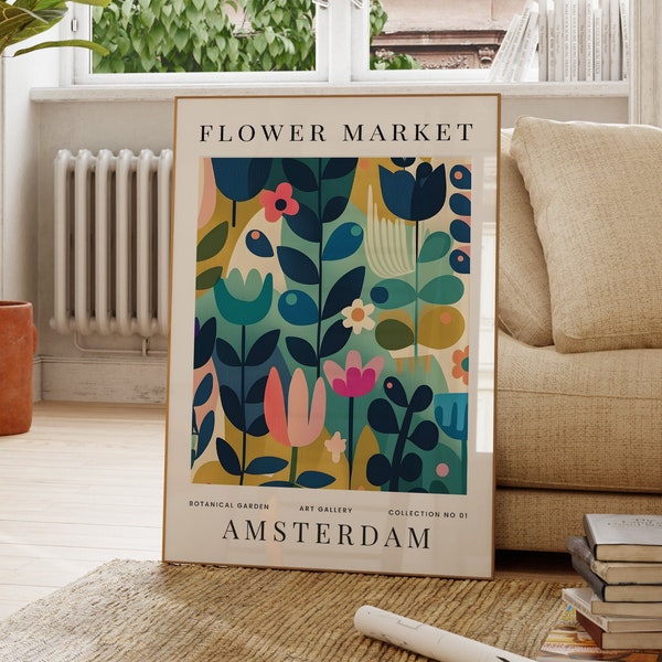 Blumenmarkt Amsterdamer Druck, Blumendruck, Pflanzenwandkunst, Modern, Boho Wohnkultur, Geschenk für Freund, Wohnzimmer, Schlafzimmer