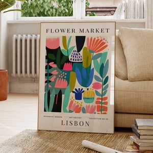 Lisbon Colourful Flower Market Print, Abstract, Plant Wall Art, Modern, Floral Poster, Gift For Friend, Living Room, Bedroom