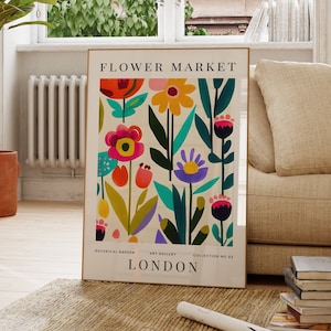 London Colourful Abstract Flower Market Print, Floral Poster, Plant Wall Art, Modern, Gift For Friend, Living Room, Bedroom