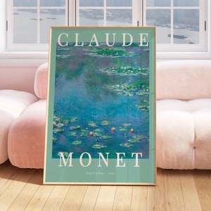Claude Monet Water Lilies Print, Blue Wall Art, Impressionism, Popular Paintings, Nature, Landscape, Gift For Friend, Living Room Decor